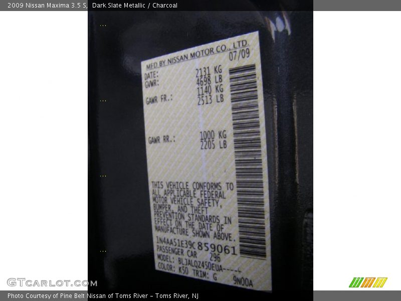 Dark Slate Metallic / Charcoal 2009 Nissan Maxima 3.5 S
