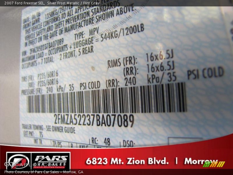 Silver Frost Metallic / Flint Gray 2007 Ford Freestar SEL