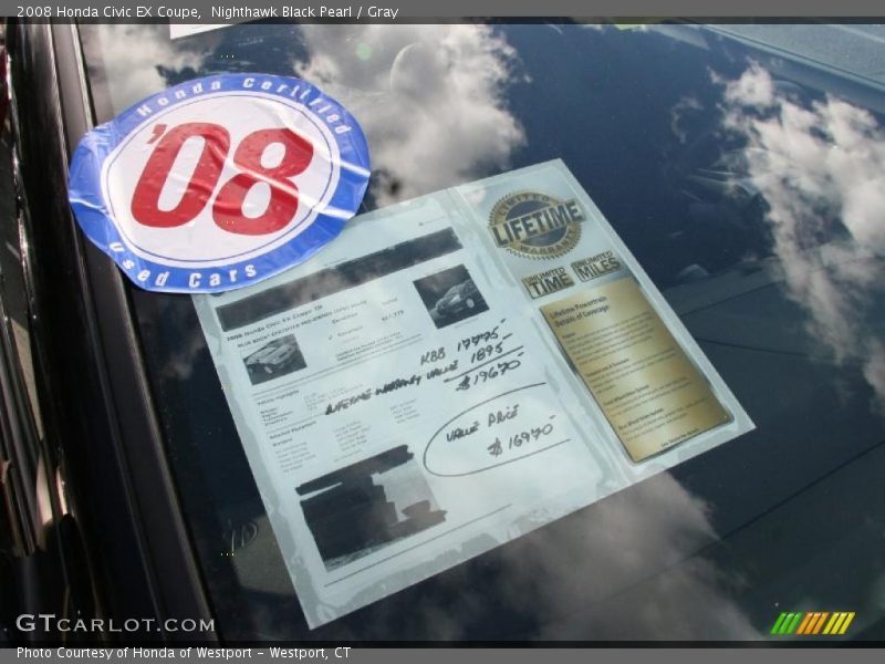 Nighthawk Black Pearl / Gray 2008 Honda Civic EX Coupe