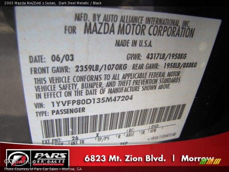 Dark Steel Metallic / Black 2003 Mazda MAZDA6 s Sedan