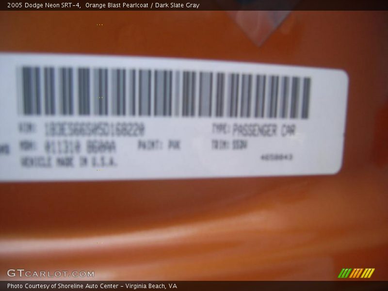 Orange Blast Pearlcoat / Dark Slate Gray 2005 Dodge Neon SRT-4