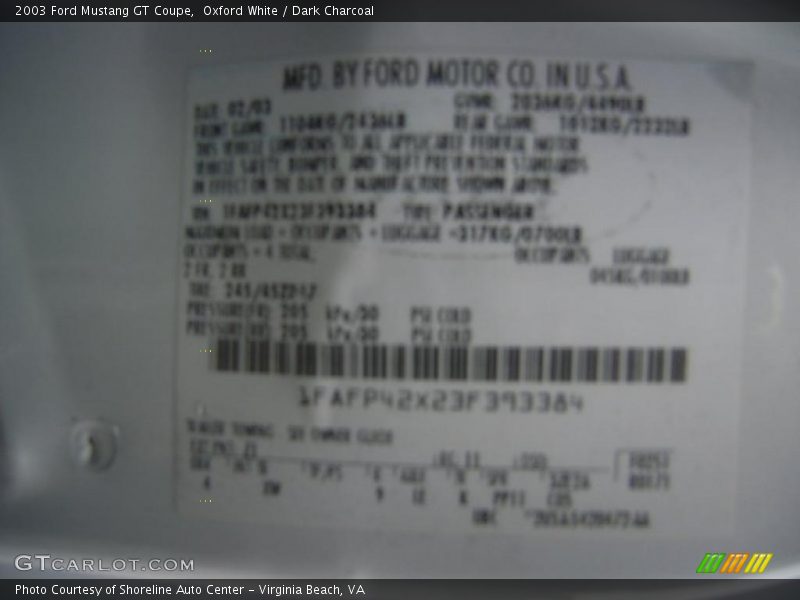 Oxford White / Dark Charcoal 2003 Ford Mustang GT Coupe