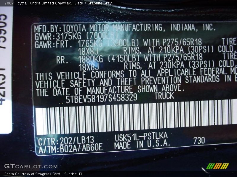 2007 Tundra Limited CrewMax Black Color Code 202