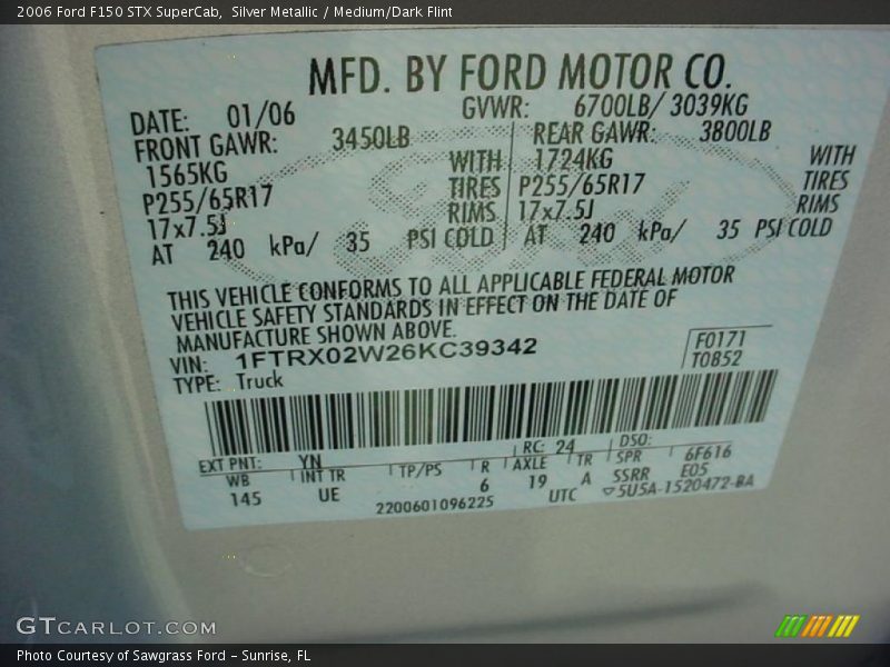 2006 F150 STX SuperCab Silver Metallic Color Code YN