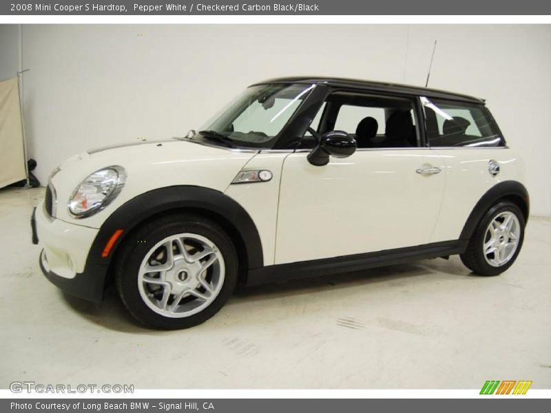 Pepper White / Checkered Carbon Black/Black 2008 Mini Cooper S Hardtop