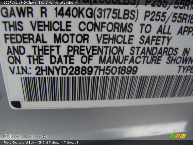 Billet Silver Metallic / Ebony 2007 Acura MDX Sport