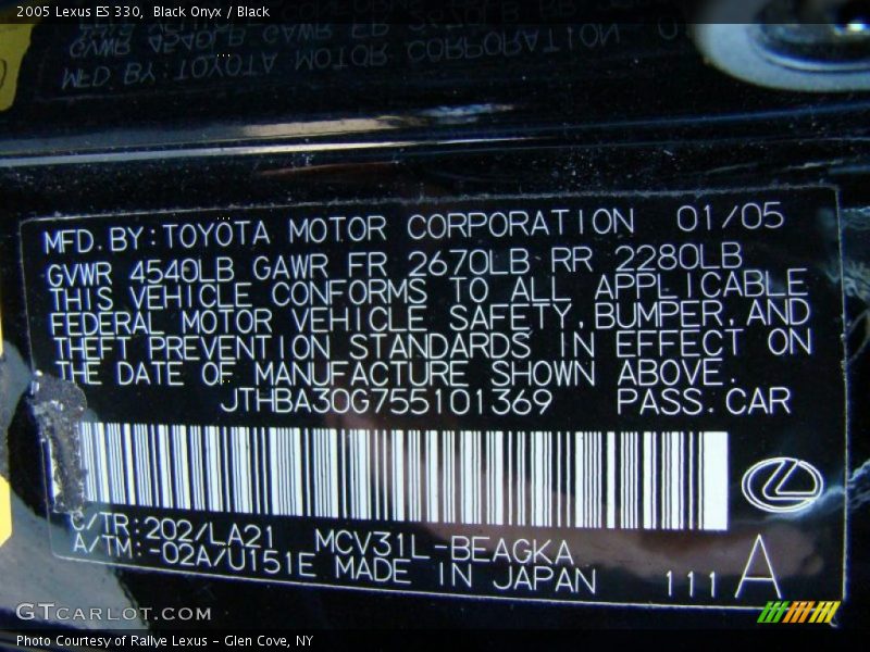 Black Onyx / Black 2005 Lexus ES 330