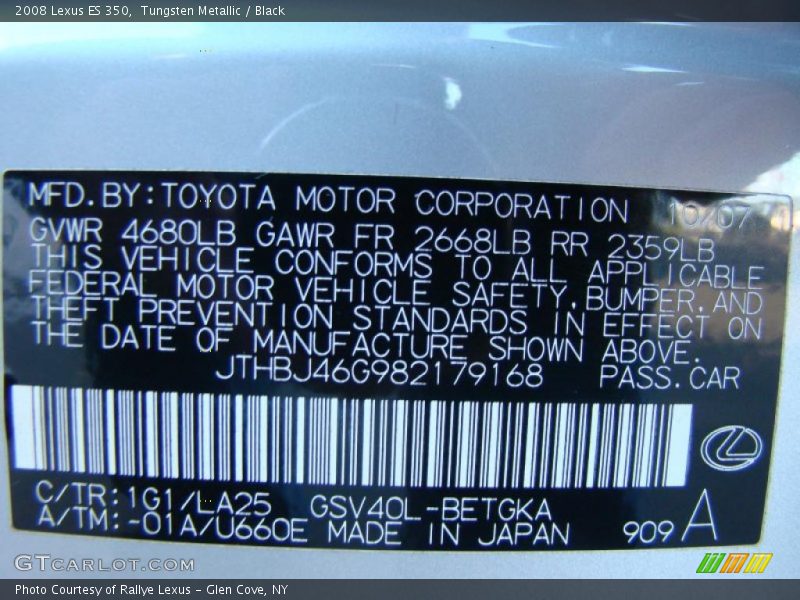 Tungsten Metallic / Black 2008 Lexus ES 350