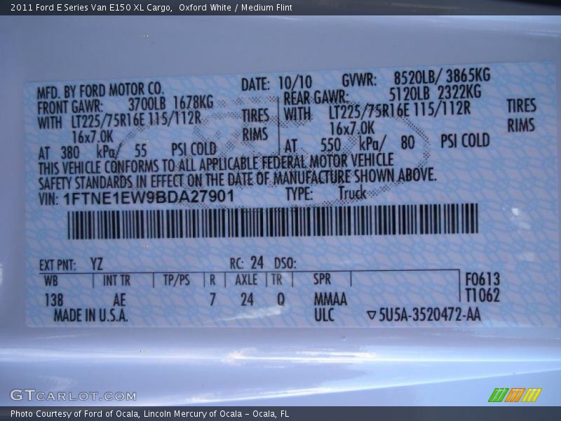 Oxford White / Medium Flint 2011 Ford E Series Van E150 XL Cargo