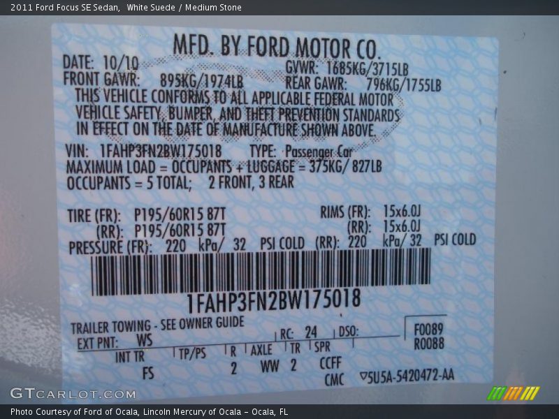 White Suede / Medium Stone 2011 Ford Focus SE Sedan