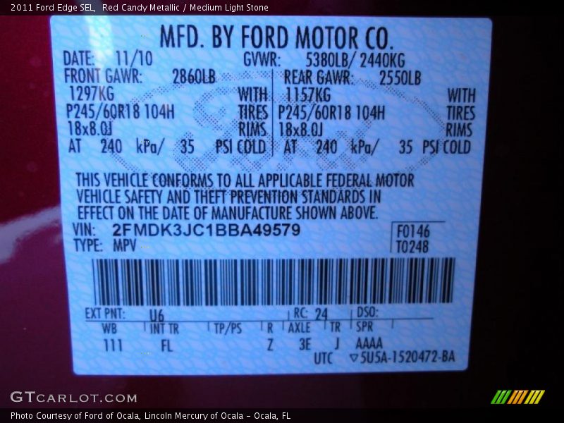 Red Candy Metallic / Medium Light Stone 2011 Ford Edge SEL