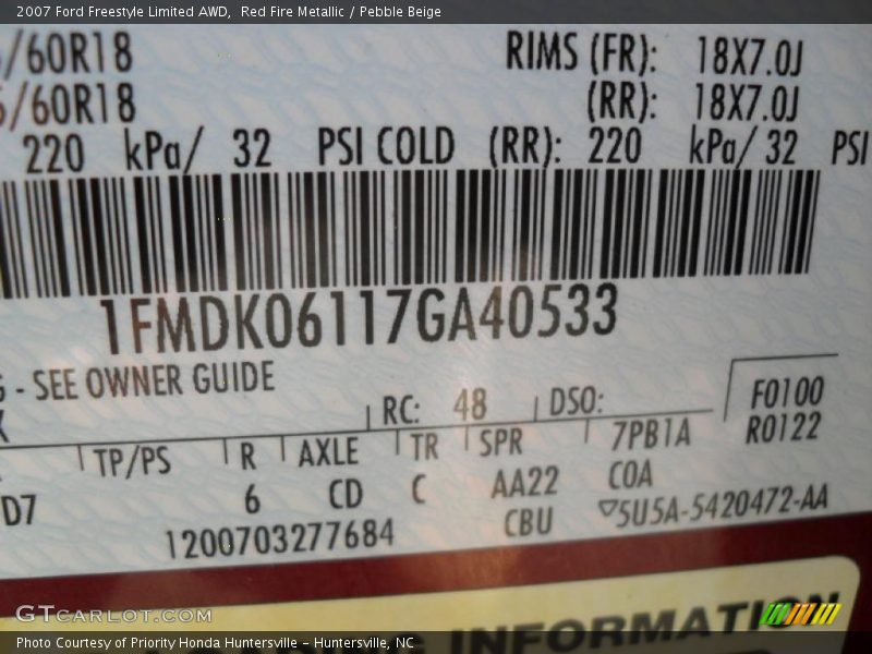 Red Fire Metallic / Pebble Beige 2007 Ford Freestyle Limited AWD