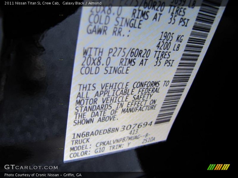 2011 Titan SL Crew Cab Galaxy Black Color Code G10