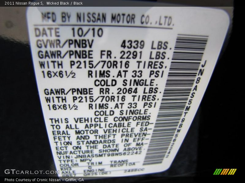 Wicked Black / Black 2011 Nissan Rogue S