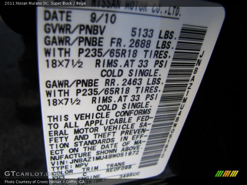 Super Black / Beige 2011 Nissan Murano SV