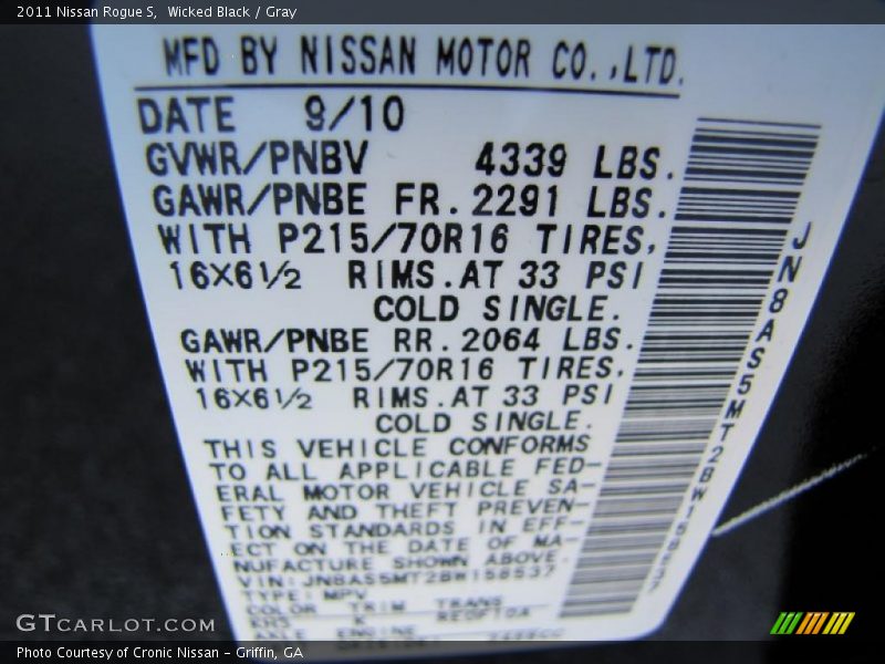 Wicked Black / Gray 2011 Nissan Rogue S