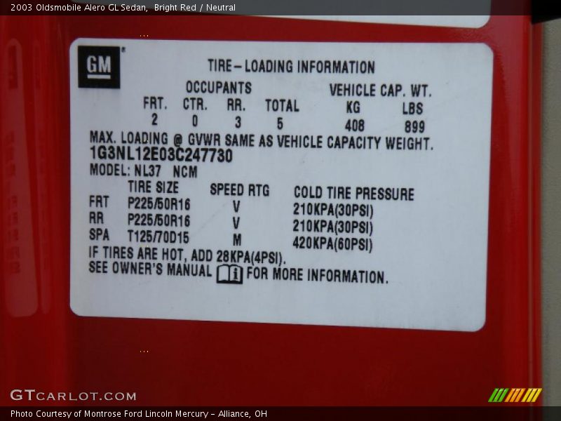 Bright Red / Neutral 2003 Oldsmobile Alero GL Sedan