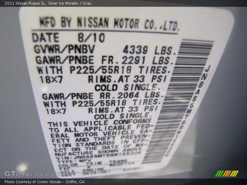 Silver Ice Metallic / Gray 2011 Nissan Rogue SL