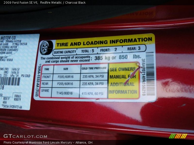 Redfire Metallic / Charcoal Black 2009 Ford Fusion SE V6
