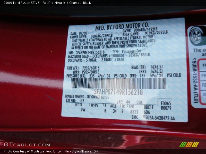 Redfire Metallic / Charcoal Black 2009 Ford Fusion SE V6