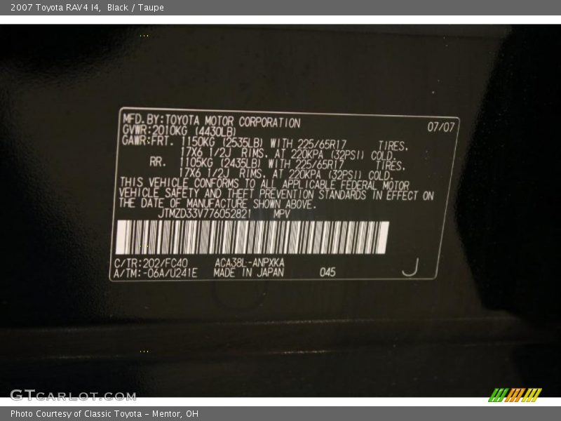 Black / Taupe 2007 Toyota RAV4 I4