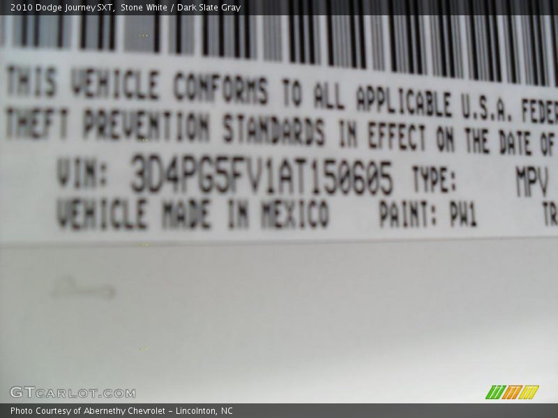 Stone White / Dark Slate Gray 2010 Dodge Journey SXT