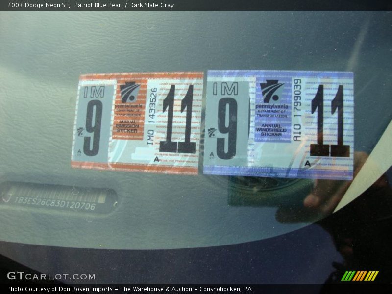 Patriot Blue Pearl / Dark Slate Gray 2003 Dodge Neon SE
