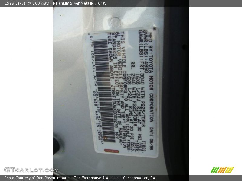 Millenium Silver Metallic / Gray 1999 Lexus RX 300 AWD