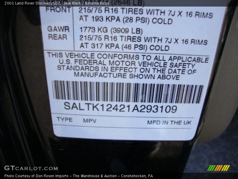 Java Black / Bahama Beige 2001 Land Rover Discovery SD7