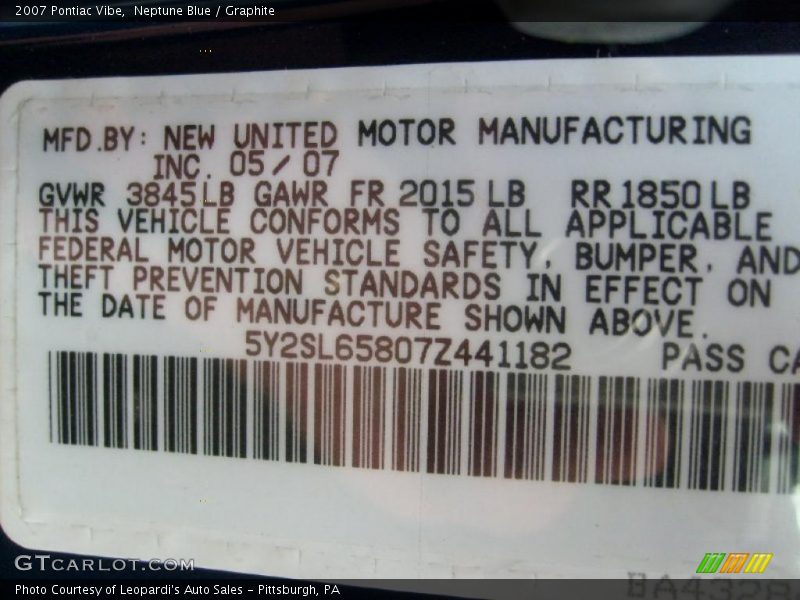 Neptune Blue / Graphite 2007 Pontiac Vibe