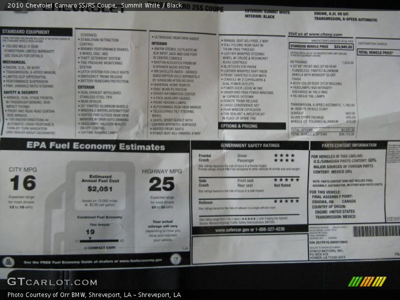 Summit White / Black 2010 Chevrolet Camaro SS/RS Coupe