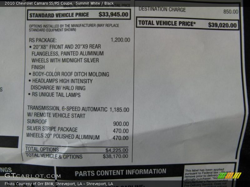 Summit White / Black 2010 Chevrolet Camaro SS/RS Coupe
