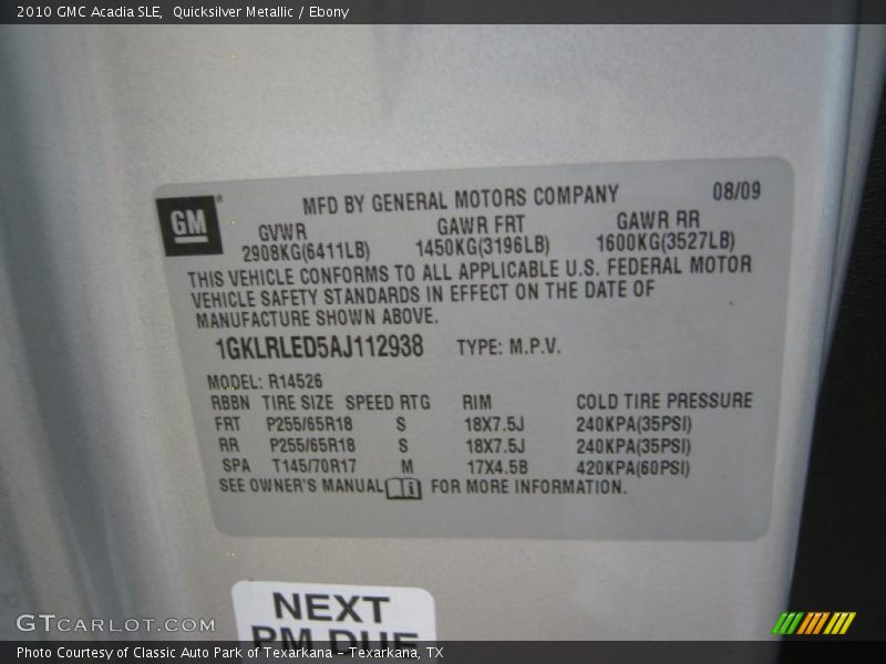 Quicksilver Metallic / Ebony 2010 GMC Acadia SLE