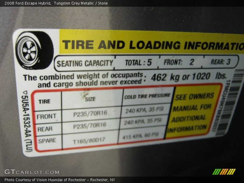 Tungsten Grey Metallic / Stone 2008 Ford Escape Hybrid