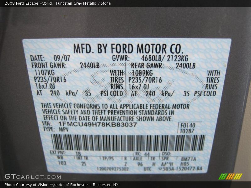 Tungsten Grey Metallic / Stone 2008 Ford Escape Hybrid
