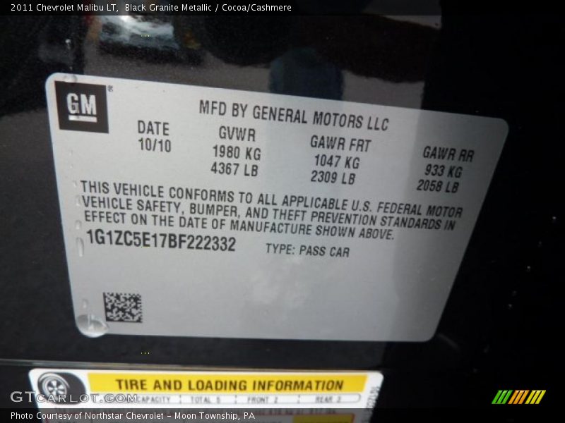 Black Granite Metallic / Cocoa/Cashmere 2011 Chevrolet Malibu LT