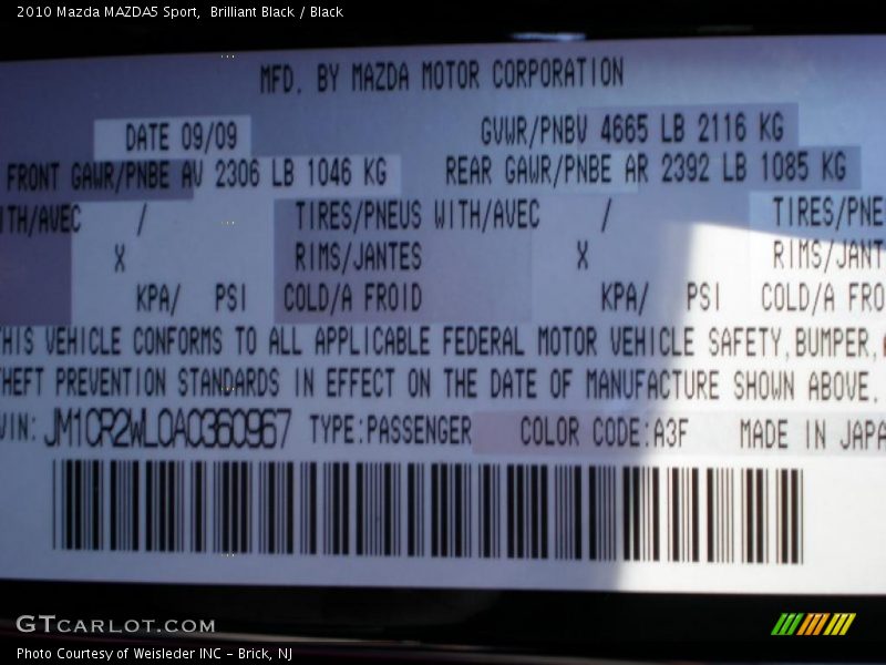 Brilliant Black / Black 2010 Mazda MAZDA5 Sport