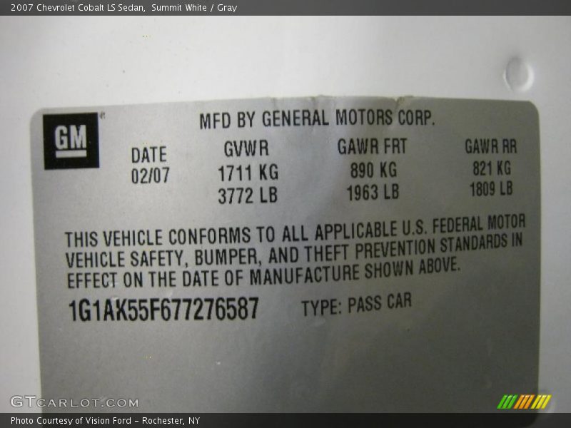 Summit White / Gray 2007 Chevrolet Cobalt LS Sedan