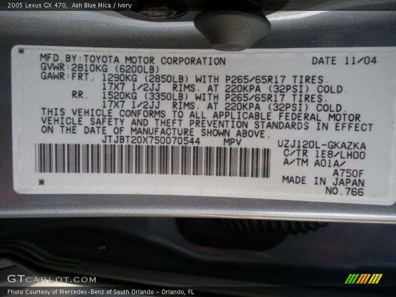 Ash Blue Mica / Ivory 2005 Lexus GX 470
