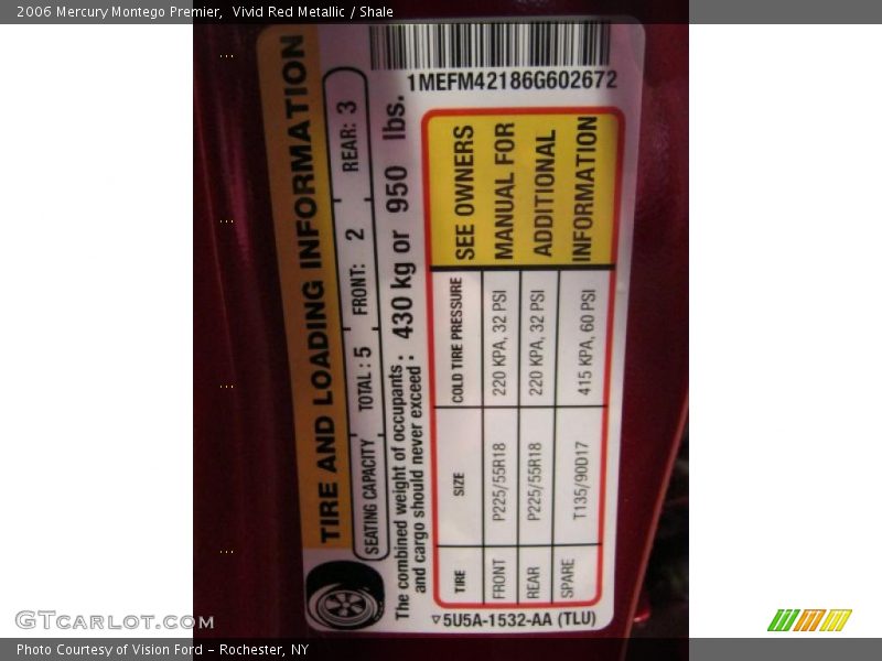 Vivid Red Metallic / Shale 2006 Mercury Montego Premier