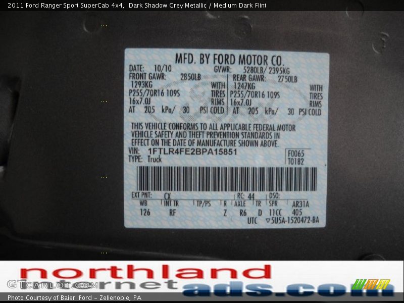 Dark Shadow Grey Metallic / Medium Dark Flint 2011 Ford Ranger Sport SuperCab 4x4