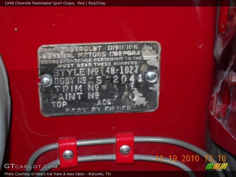 Red / Red/Gray 1948 Chevrolet Fleetmaster Sport Coupe