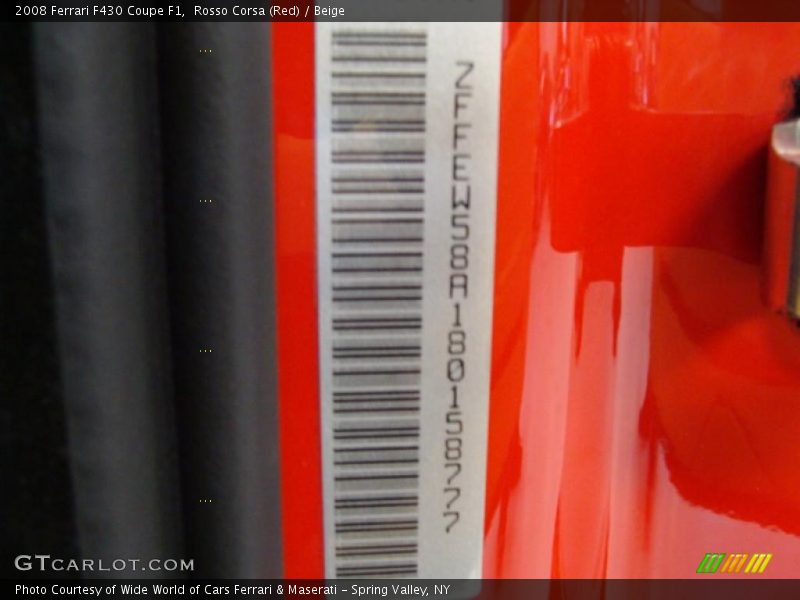 Info Tag of 2008 F430 Coupe F1
