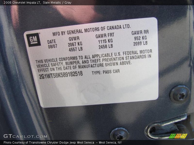 Slate Metallic / Gray 2008 Chevrolet Impala LT