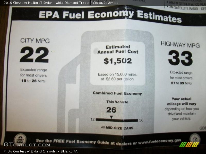 White Diamond Tricoat / Cocoa/Cashmere 2010 Chevrolet Malibu LT Sedan