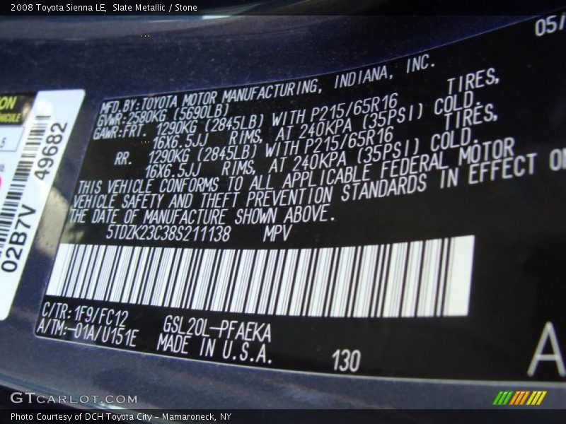 Slate Metallic / Stone 2008 Toyota Sienna LE