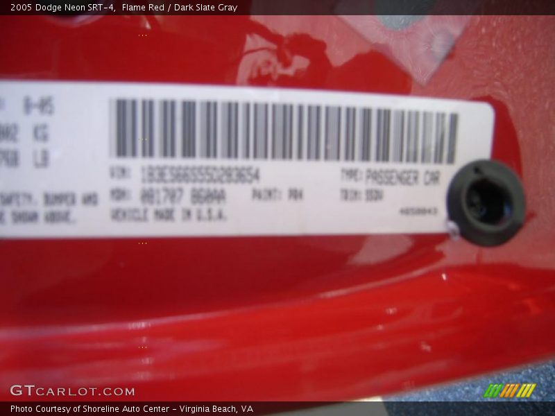 Flame Red / Dark Slate Gray 2005 Dodge Neon SRT-4