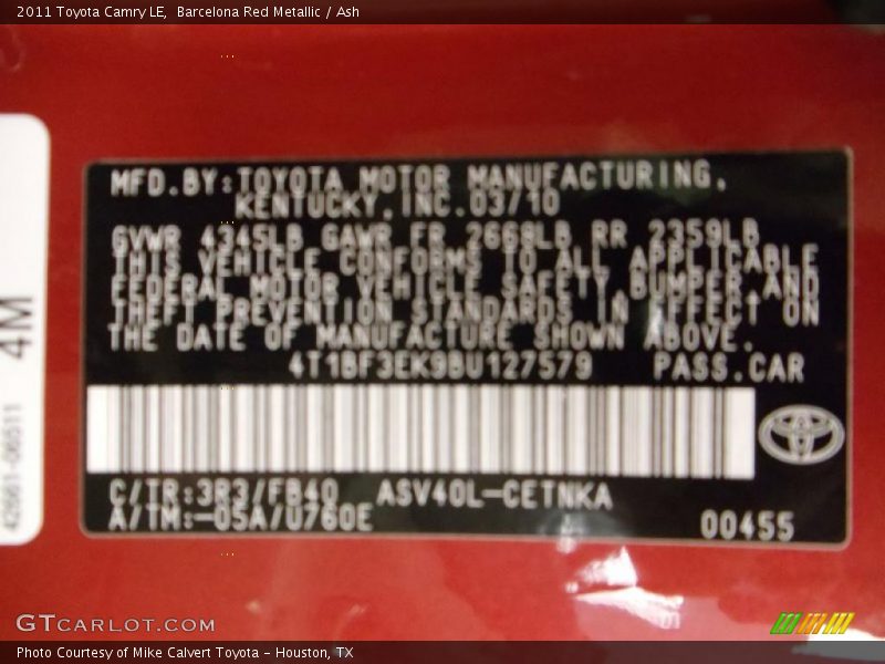 Barcelona Red Metallic / Ash 2011 Toyota Camry LE