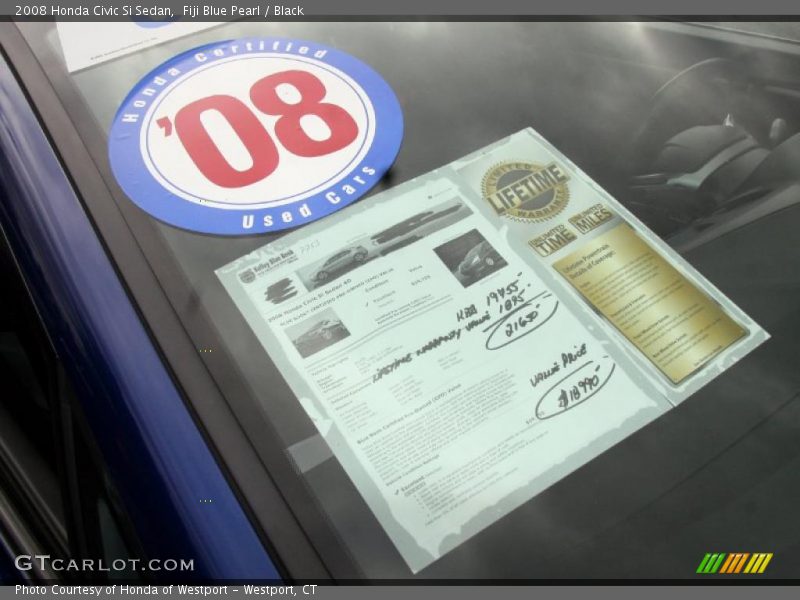 Fiji Blue Pearl / Black 2008 Honda Civic Si Sedan