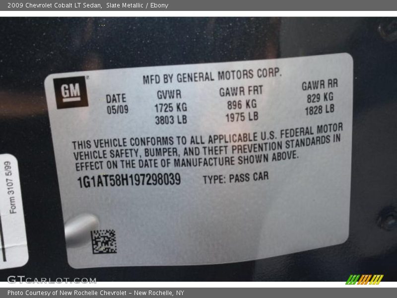 Slate Metallic / Ebony 2009 Chevrolet Cobalt LT Sedan